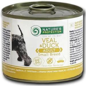 AKVATERA Nature's Protection DOG Adult Small Breeds Veal & Duck, консерва с телешко и патешко за капризни кучета от дребните породи, Литва - 200 гр