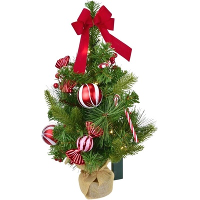 DOMMIO Stromček s červenou mašľou a candy dekoráciami 15× LED, 50 cm