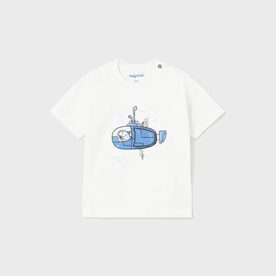 MAYORAL Тениска с къс ръкав play с подводница за бебе момче в бяло Майорал