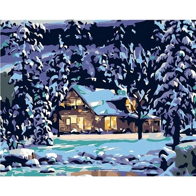 zuty Malování podle čísel Zasněžený srub v lese 50 x 40 cm vypnuté plátno na rám
