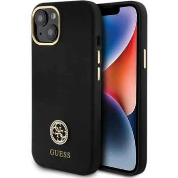 GUESS Силиконов 4G калъф Guess Logo Strass за iPhone 15 - черен (3666339148485)