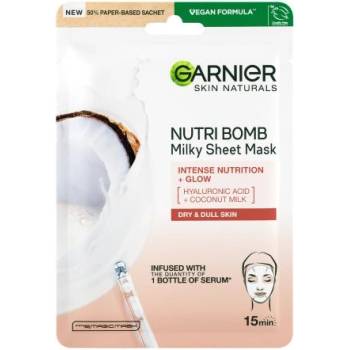 Garnier Skin Naturals Nutri Bomb Coconut + Hyaluronic Acid подхранваща и озаряваща маска от плат за жени