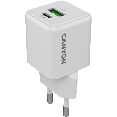 Адаптер за Захранване CANYON charger CU20AC GaN 20W 1xPD 1xQC EU White (CNS-CUW20AC)