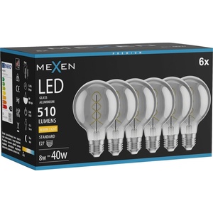 Mexen Vintis 6x крушка с нажежаема спирална LED E27, G80, 8W, Топла - 2700K, 510 lm, димна (L165-E27-0827-70x06)