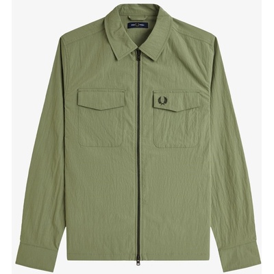 Fred Perry Риза с дълъг ръкав Fred Perry Men's Long Sleeve Zip Overshirt - Olive Mint X88
