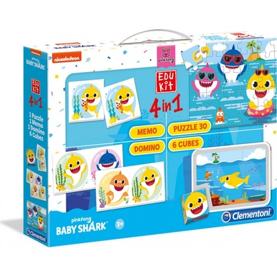 Clementoni Edukit Baby Shark 4v1 pexeso, 60 puzzle, domino, 6 kociek