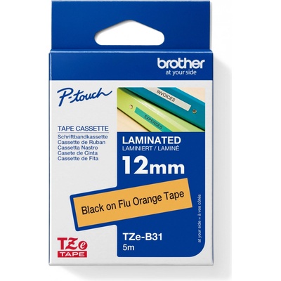 páska BROTHER TZB31 čierne písmo, fluorescenčná oranžová páska Tape (12mm) (TZEB31)