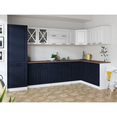 FRONTI Rohová kuchyňská linka SINGRID Bílá/Marine blue