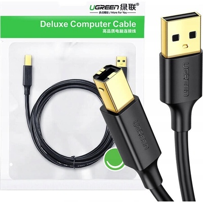 Ugreen US135 USB 2.0 A-B, pro tiskárny, pozlacený, 5m, černý