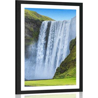 Plakát s paspartou ikonický vodopád na Islandu - 30x45 white