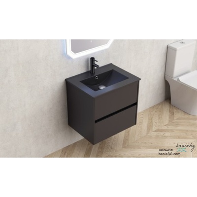 Inter Ceramic Долен конзолен pvc шкаф за баня 5955mb Блейк + умив. 5953b-2 black