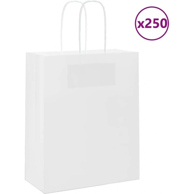 vidaXL Хартиени торбички 250 бр с дръжки бели 18x8x22 см (4101614)