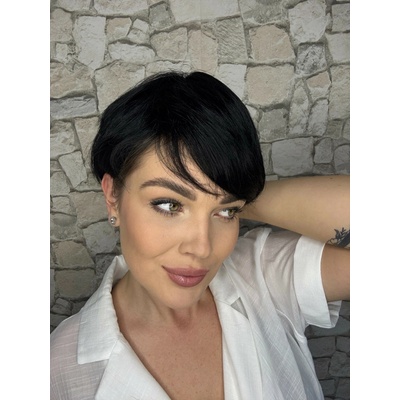 Krátka tmavohnedá parochňa Flora z pravých a umelých vlasov
