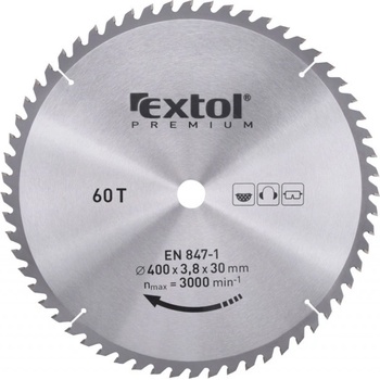 EXTOL PREMIUM pilový kotouč s SK plátky, 400x2,8x30mm, 60T, šířka SK plátků 3,8mm