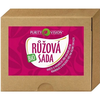 Purity Vision Bio Ružová sada: Bio růžový krém univerzální 70 ml + Růžová voda ze vzácné damašské růže + BIO Růžový krém omlazující 40 ml + Růžový čaj 10 g dárková sada