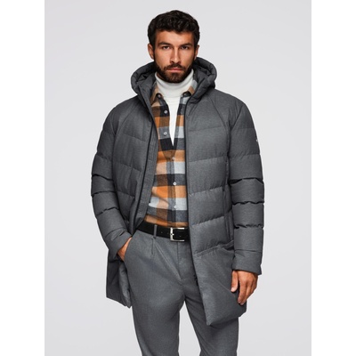 Ombre Clothing Мъжко дълго прошивано яке с качулка - сиво V2 OM-JALJ-0264 Ombre Clothing Ombre Clothing | Siv | МЪЖЕ | S