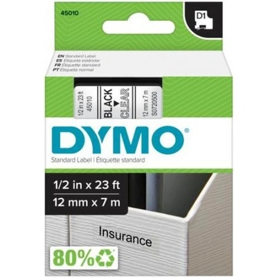 Originálny páska do tiskárny Dymo štítků, Dymo, 45010, S0720500, černý tisk/průhledný podklad, 7m, 12mm, D1