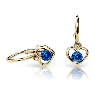 Danfil dětská srdíčka C1943 ze žlutého zlata s kamínkem Dark Blue zapínání brizura