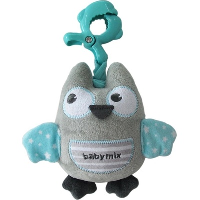 Baby Mix edukačná hrajúca plyšová hračka s klipom sova mätová