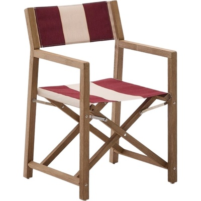 Kave Home Vilara s červeno-bílým sedákem zahradní skládací židle Dřevěná