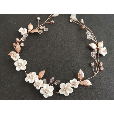 Naishide Jewelry Slavnostní květinová čelenka do vlasů - Zlatavá/ růžová