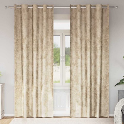 vidaXL Кадифени завеси С завеси 2 pcs Крем 245 x 140 см Кадифе (4107666)