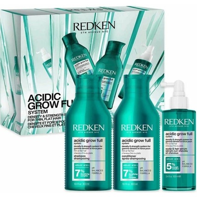 Redken Acidic Grow Full System sada pre plnší vzhľad jemných vlasov šampón 300 ml + kondicionér 300 ml + sérum na pokožku hlavy 100 ml