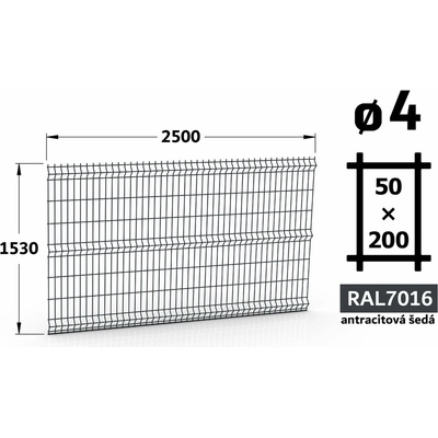 Plotový panel 3D Light 50, 153×250 cm, antracitově šedá