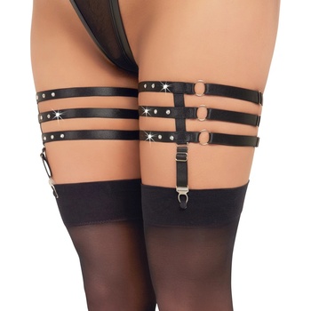 Cottelli Collection Triple Suspender Garters with Rhinestones 2461277 Black L/XL