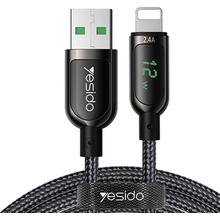 Yesido CA-84 USB na Lightning, 2,4 A, digitální displej, 1,2m, černý