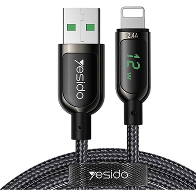 Yesido CA-84 USB na Lightning, 2,4 A, digitální displej, 1,2m, černý