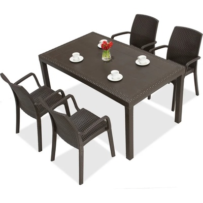 BICA Кафяви мебели от техноратан Houston/Indiana за 4 души (BC9094BR-4x9093BR)