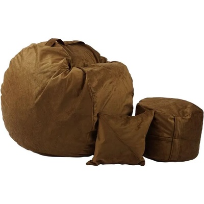 Pufrelax Комплект Барбарон с табуретка за крака и декоративна възглавница 500л. Matusalem, Tattle Tan, Перящ се калъф, Подходящ за деца, Пълнеж с микс от мемори пяна и дунапрен, Гама Premium