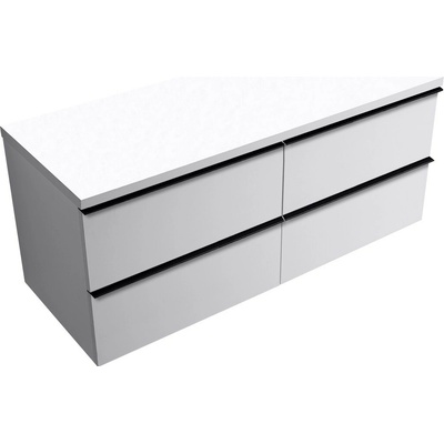 CERANO - Koupelnová skříňka Velora - bílá matná, úchytka černá + deska pod umyvadlo Navira Pro - 36 mm - 160x56,6x46,5 cm