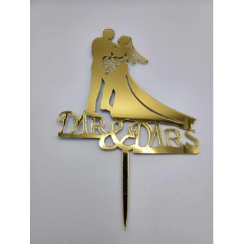 Image 1 of Loranc Топер за торта - Сватбена двойка, златист