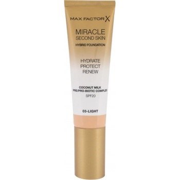 Max Factor Miracle Second Skin SPF20 Hybrid Foundation Ošetrujúci make-up pre prirodzený vzhľad pleti 03 Light 30 ml