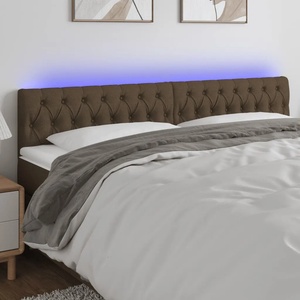vidaXL LED горна табла за легло, тъмнокафява, 180x7x78/88 см, плат (3121965)