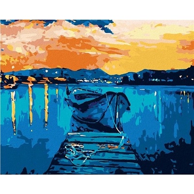 zuty Malování podle čísel Molo s loďkou na moři 80 x 100 cm vypnuté plátno na rám