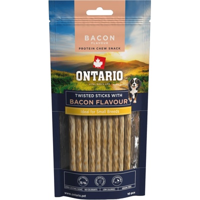 Ontario Žuvacia pochúťka Protein točené tyčinky pre malé plemená s príchuťou slaniny 12,7 cm 10 ks