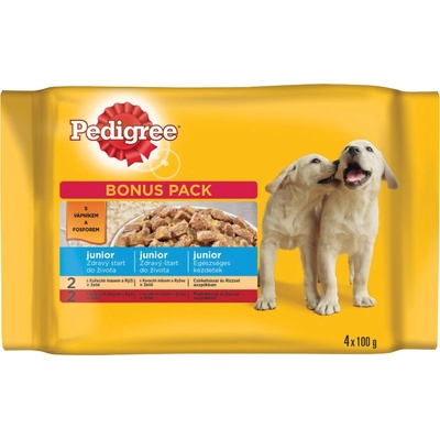 Pedigree Junior s kuracím a hovädzím a ryžou v želé 4 x 100 g