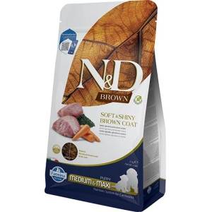 Farmina N&D Brown Dog Lamb, Spirulina, Carrot Puppy Medium Maxi - суха храна без зърнени култури за подрастващи кученца с кафява козина от средни и едри породи, с агнешко, спирулина и морков - 2 кг PND0200031