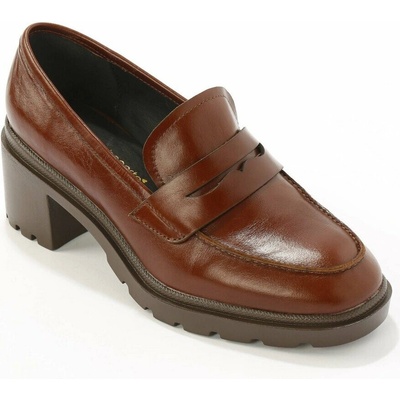 Kožené mokasíny na podpatku kaštanová