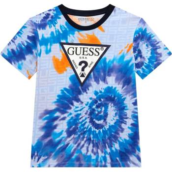 GUESS Интересна тениска в синьо и оранжево за момче с тъмно синьо лого Guess