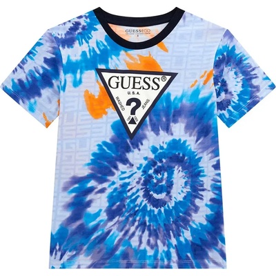 GUESS Интересна тениска в синьо и оранжево за момче с тъмно синьо лого Guess