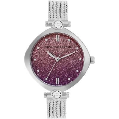 Часовник French Connection Sheen SHIMMER Round Analog Watch With Steel Mesh Strap for Women - Purple