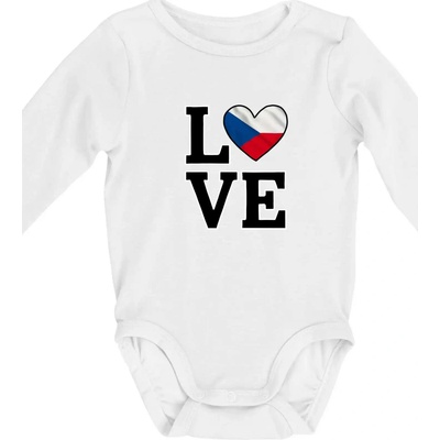 Love Česká vlajka Body dojčenské s dlhým rukávom biele