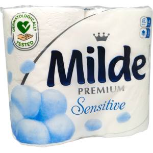  MILDE тоалетна хартия, Без аромат, Sensitive, 4 броя Х 100гр