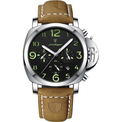 Poedagar Мъжки часовник Poedagar CS1829, естествена кожа, кафяв, черен циферблат (CS1829)