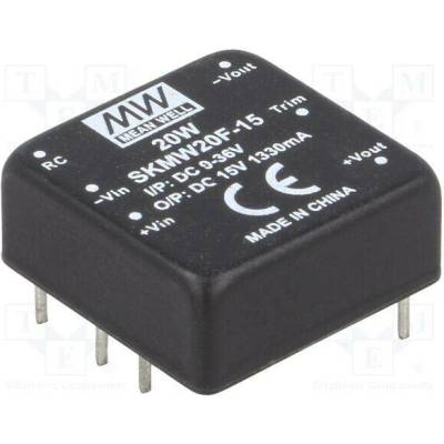 MEAN WELL SKMW20F-15 Měnič: DC/DC; 20W; Uvst: 9÷36VDC; Uvýst: 15VDC; Ivýst: 0÷1330mA; DIP