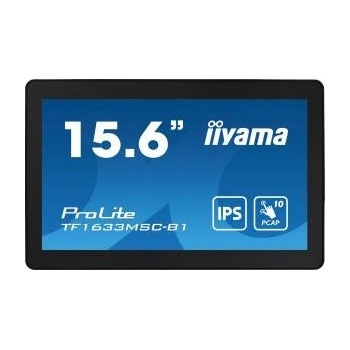 IIYAMA Сензорен монитор, Iiyama ProLite TF1633MSC-B1, 15.6", IPS LED, HDMI, DisplayPort, IP54, черен